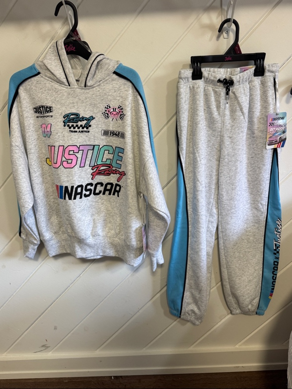 Nascar X Justice  Kids Gray Hoodie & Pant Set with Blue Accents